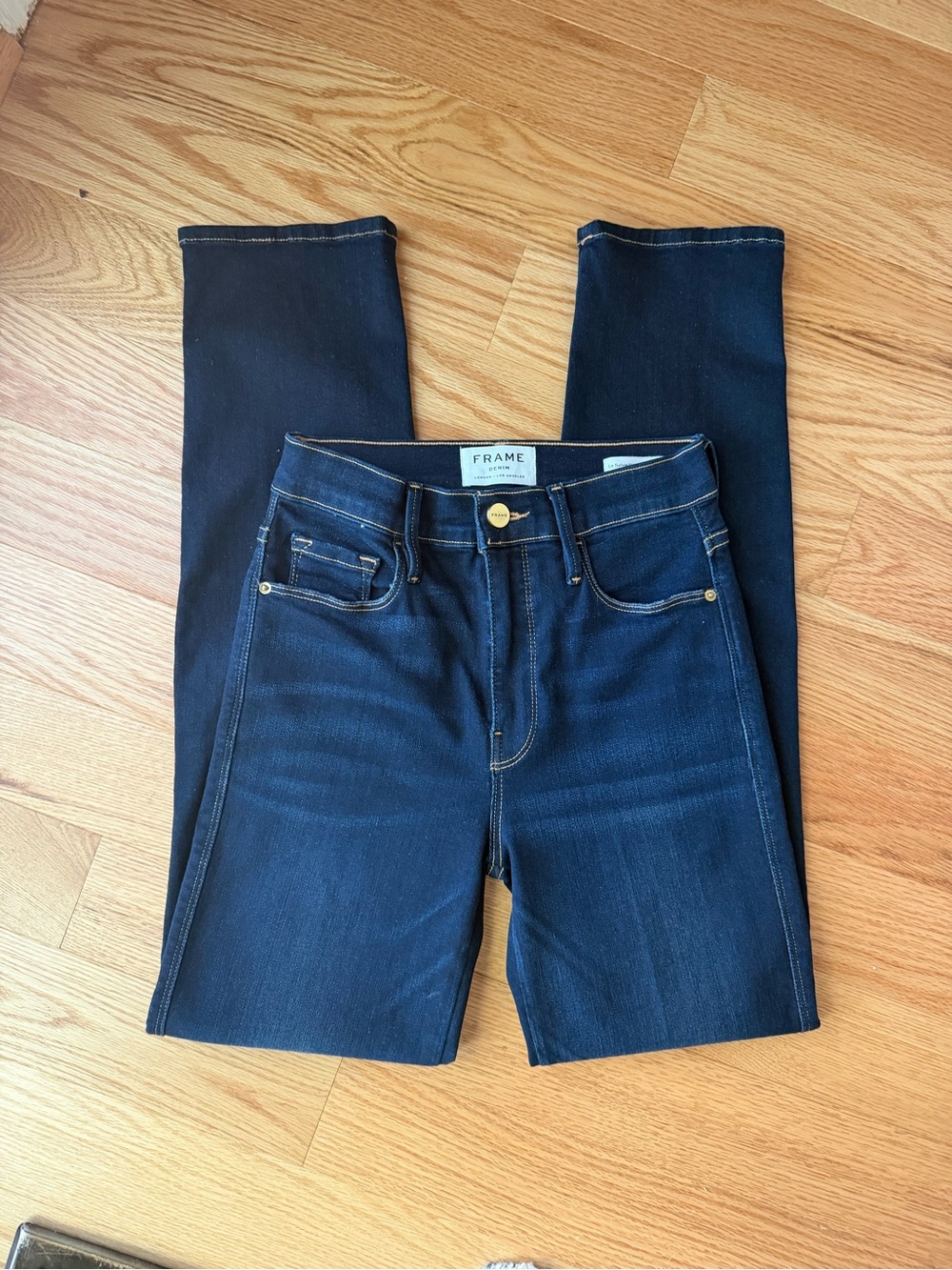 FRAME Le Sylvie Slender Straight Jeans Size 24 Dark Wash High Rise Denim